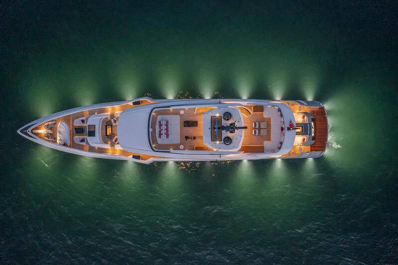 a toy ship in the water aboard ARIA SF Yacht for Sale