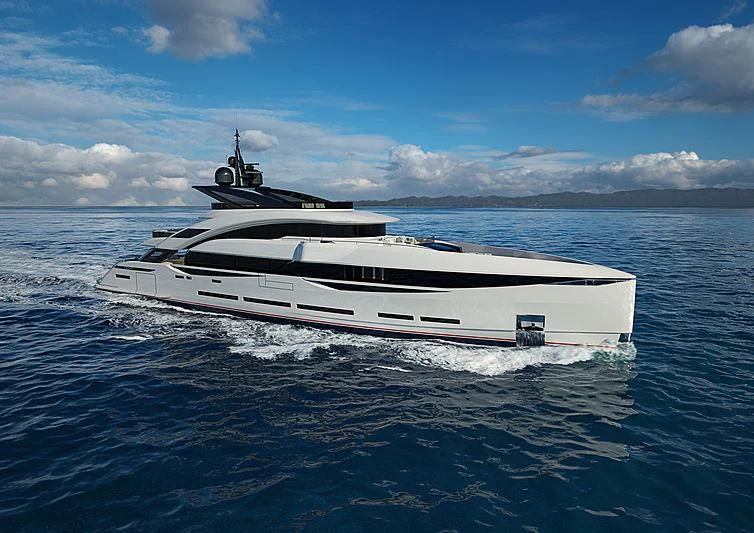 a white boat in the water aboard ARIA SF Yacht for Sale