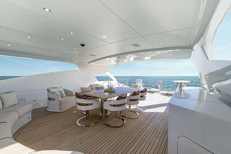 a room with a table chairs and a large window aboard SPACE Y Yacht for Sale