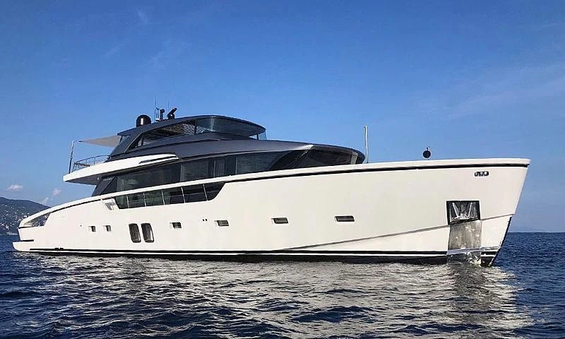 a white yacht on the water aboard VICKY Yacht for Sale
