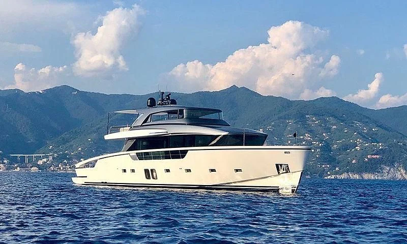 a white yacht in the water aboard VICKY Yacht for Sale