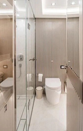 a bathroom with a stand up shower aboard LEMANJA Yacht for Sale