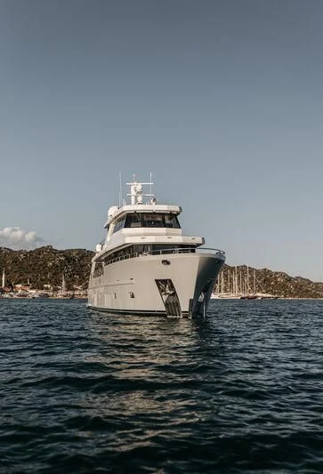 a large white boat in the water aboard LEMANJA Yacht for Sale