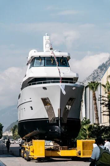 a large white boat with a ladder aboard LEMANJA Yacht for Sale