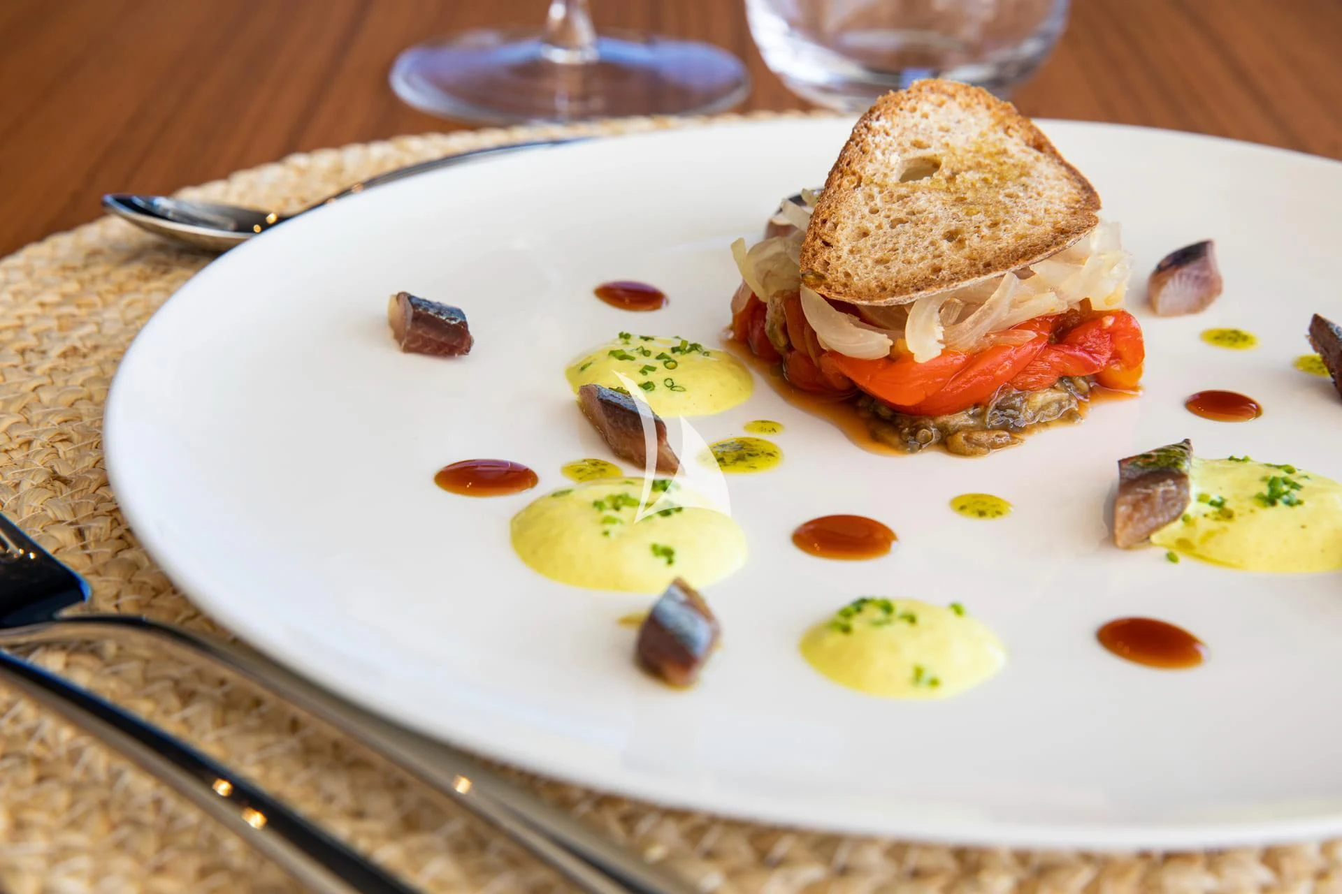 a plate with a sandwich and salad aboard WHY 200 Yacht for Sale