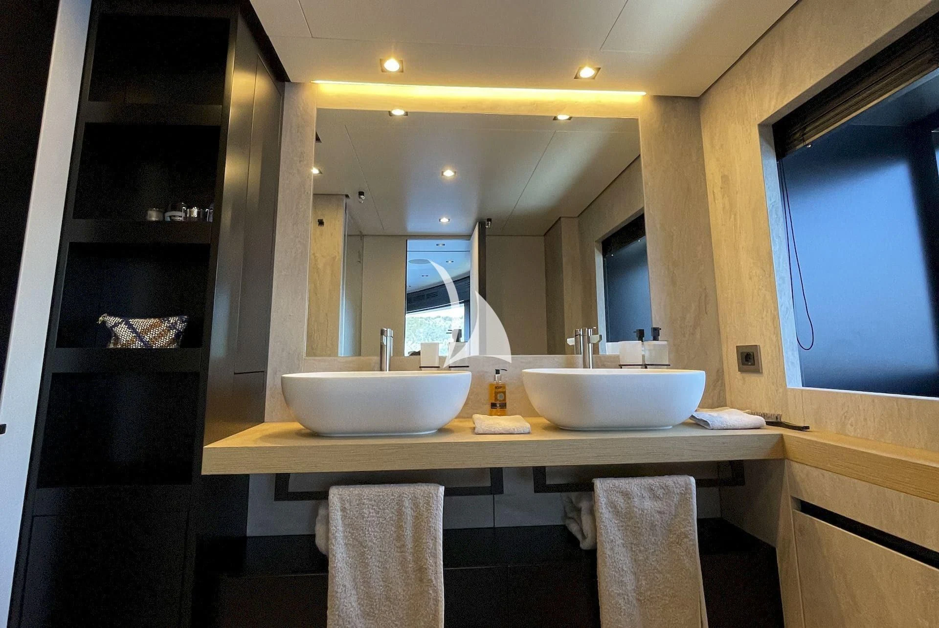 a bathroom with two sinks aboard WHY 200 Yacht for Sale
