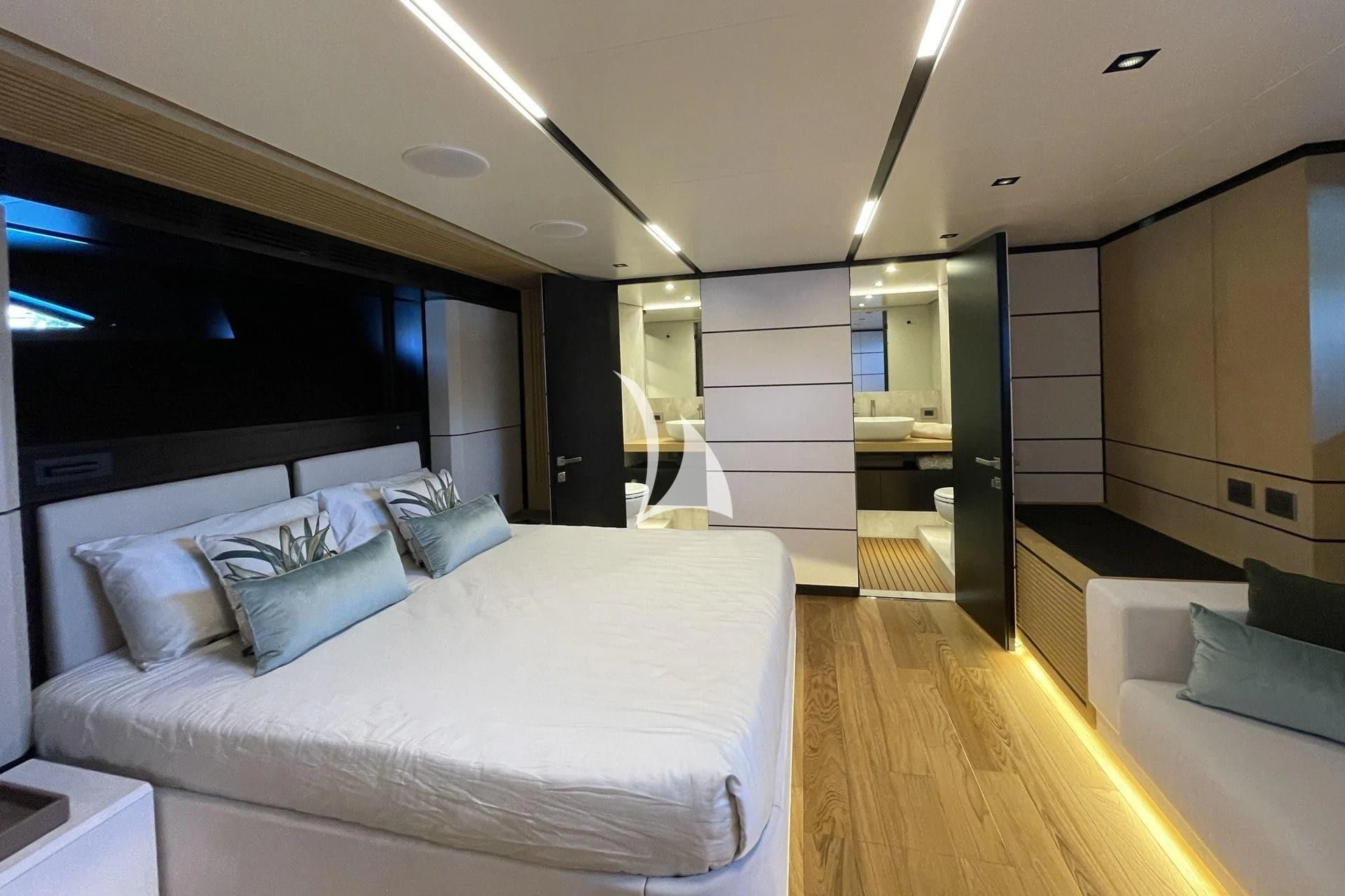a large bedroom with a bed aboard WHY 200 Yacht for Sale