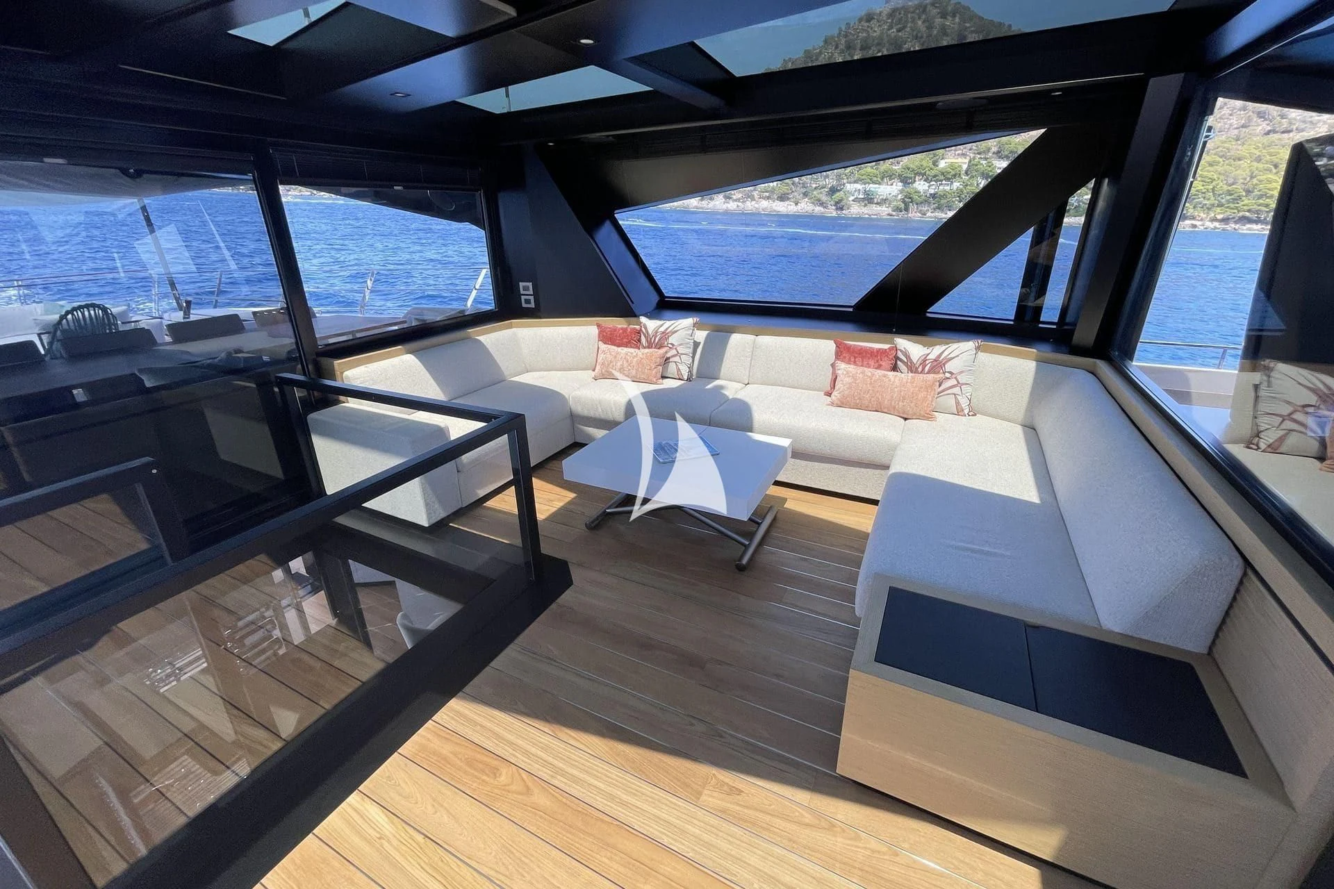 a room with a couch and a table aboard WHY 200 Yacht for Sale