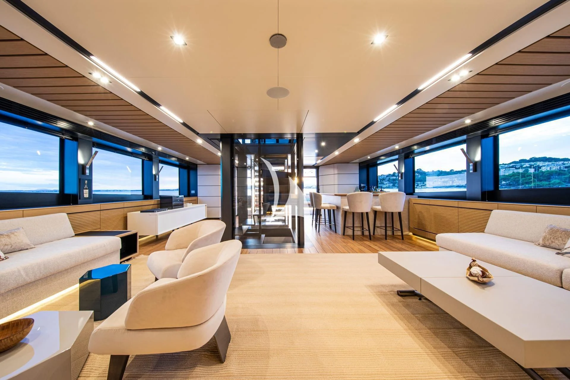 a room with couches and a table and chairs aboard WHY 200 Yacht for Sale