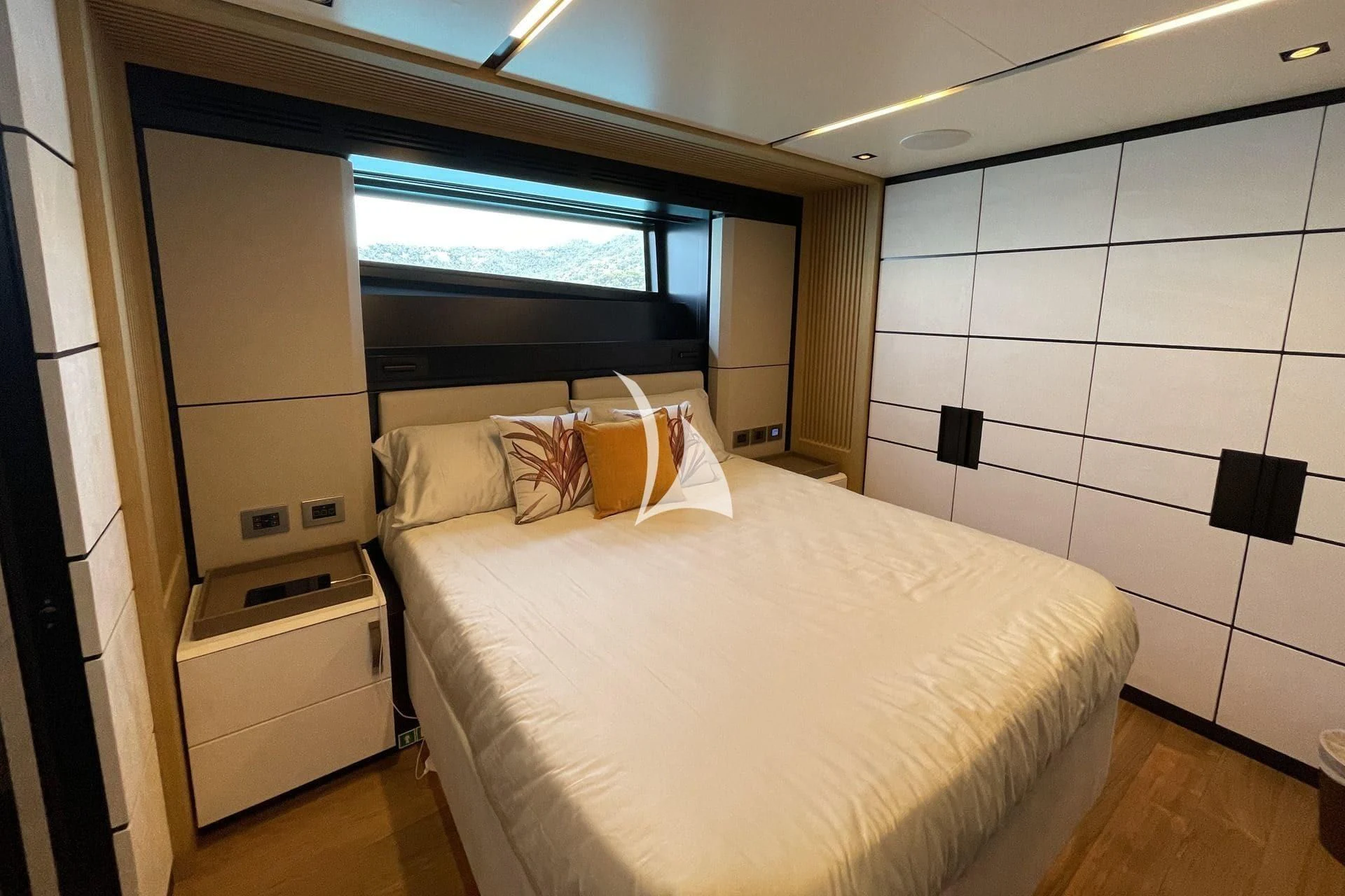 a room with a bed and a window aboard WHY 200 Yacht for Sale