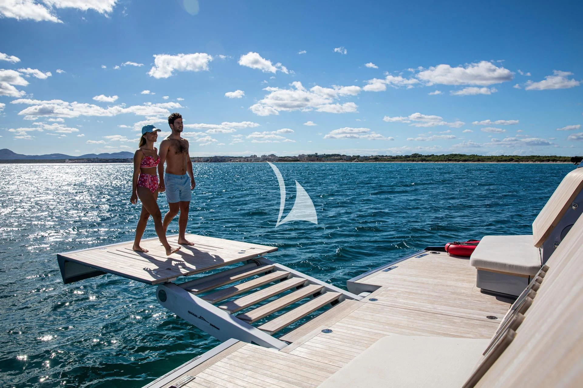 a group of people standing on a dock on a boat aboard WHY 200 Yacht for Sale