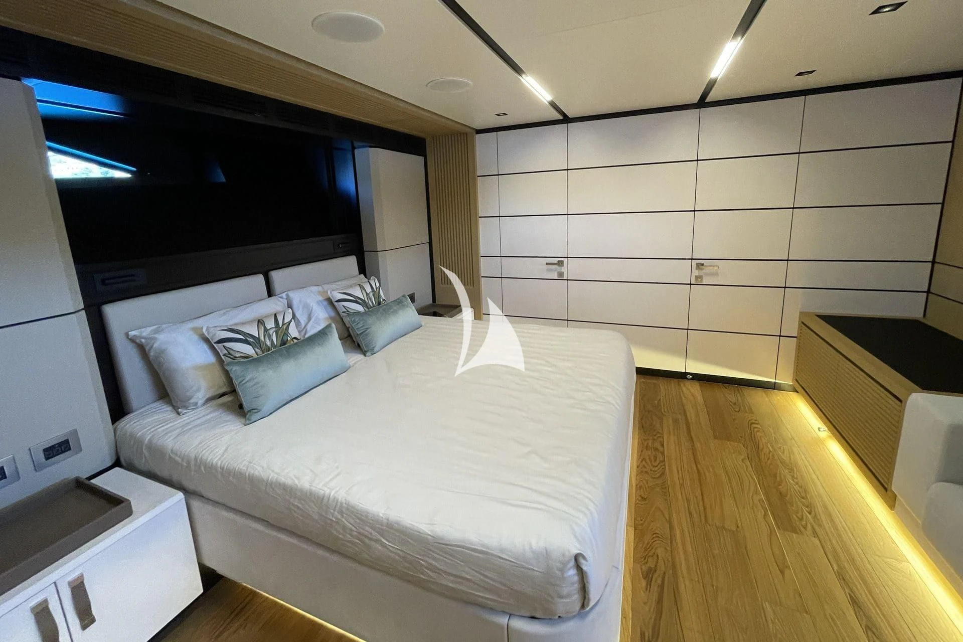 a room with a bed and a tv aboard WHY 200 Yacht for Sale