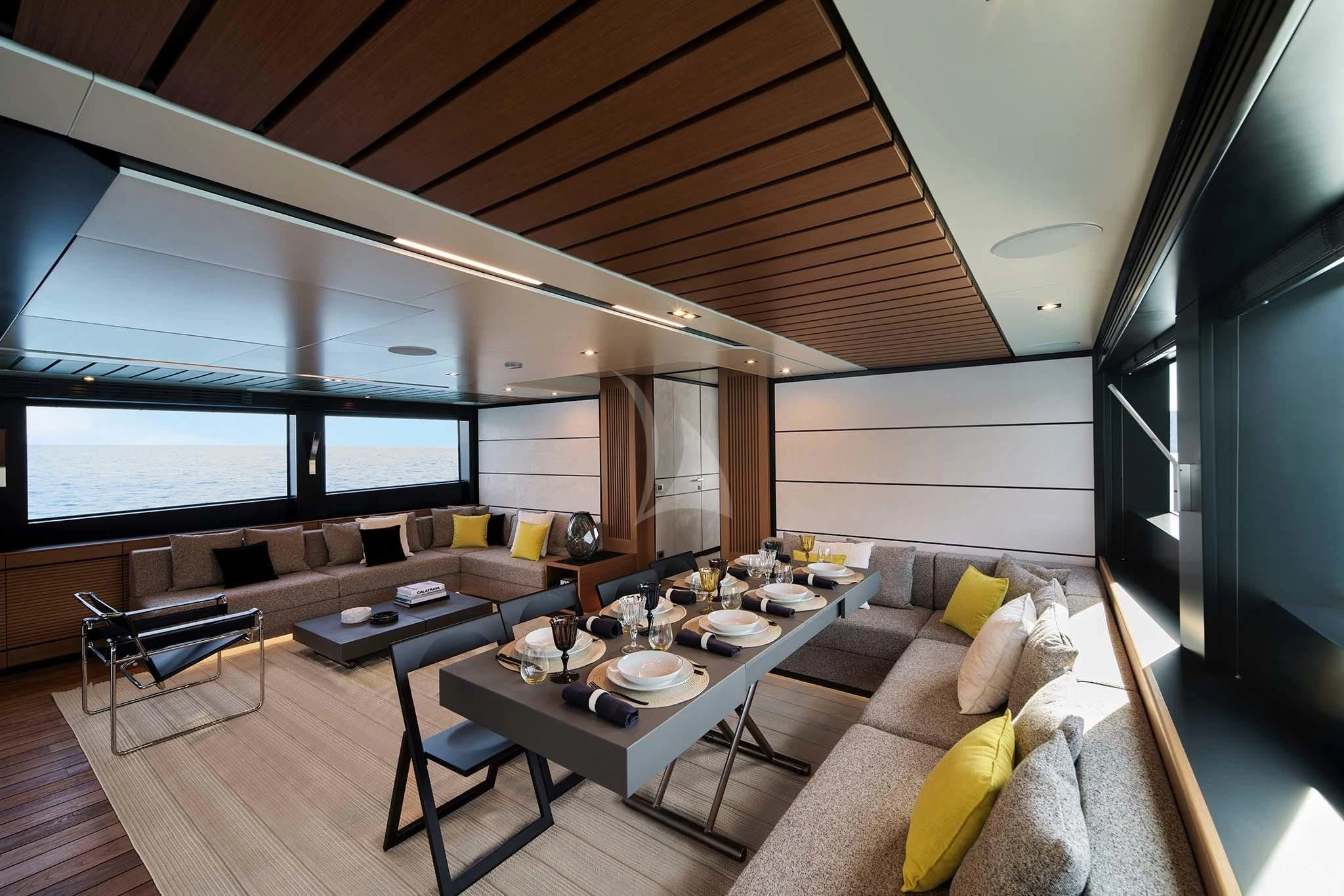 a modern looking living room aboard WHY 200 Yacht for Sale