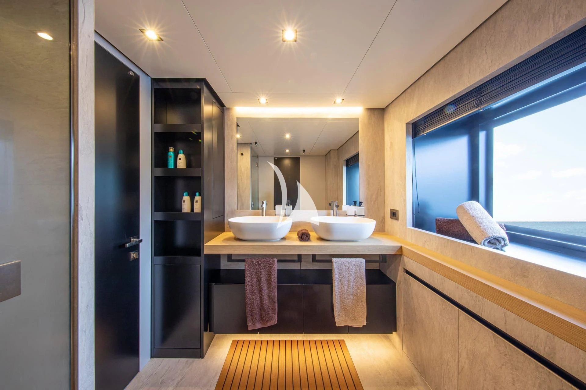 a bathroom with a sink and a mirror aboard WHY 200 Yacht for Sale