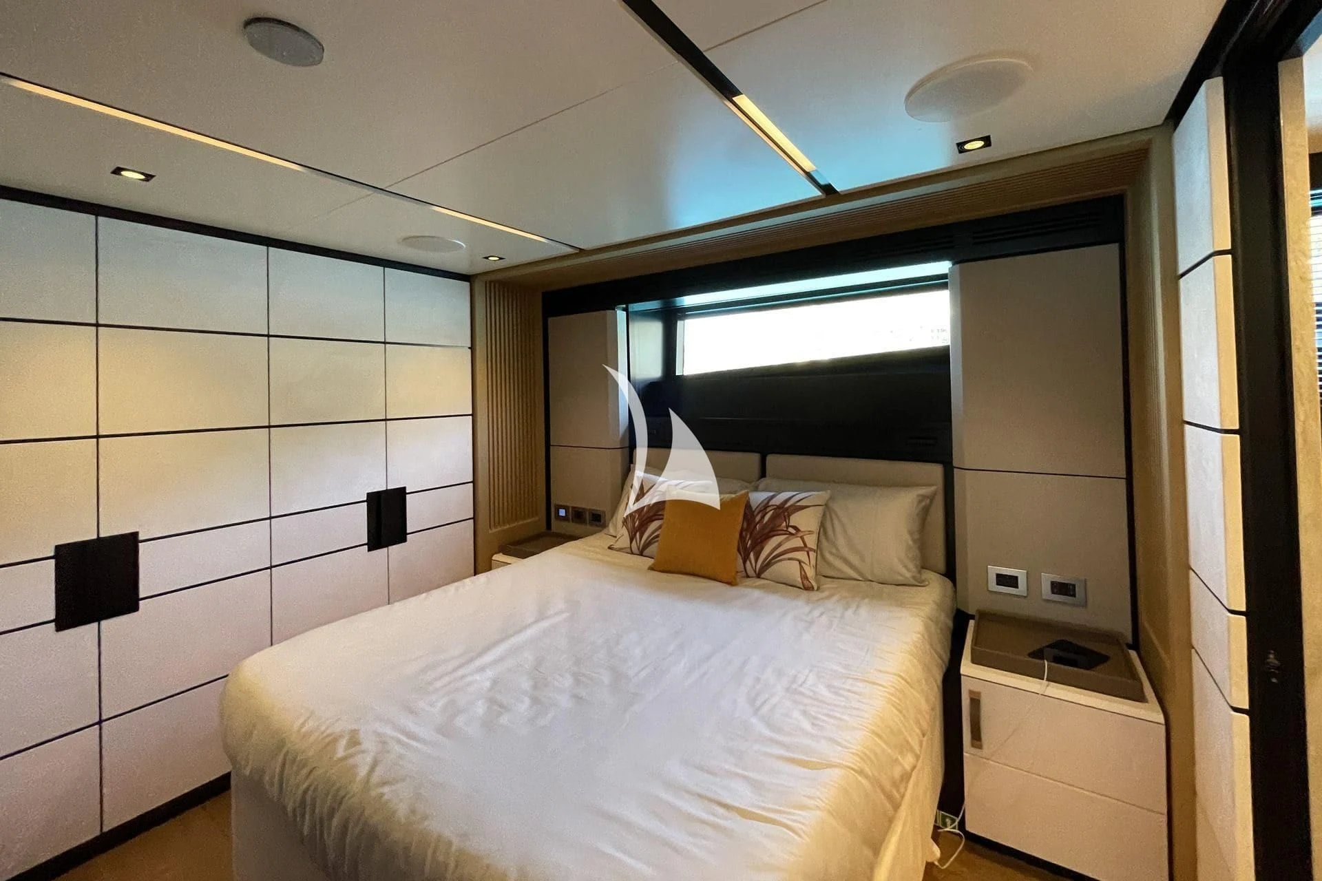 a room with a bed and a window aboard WHY 200 Yacht for Sale