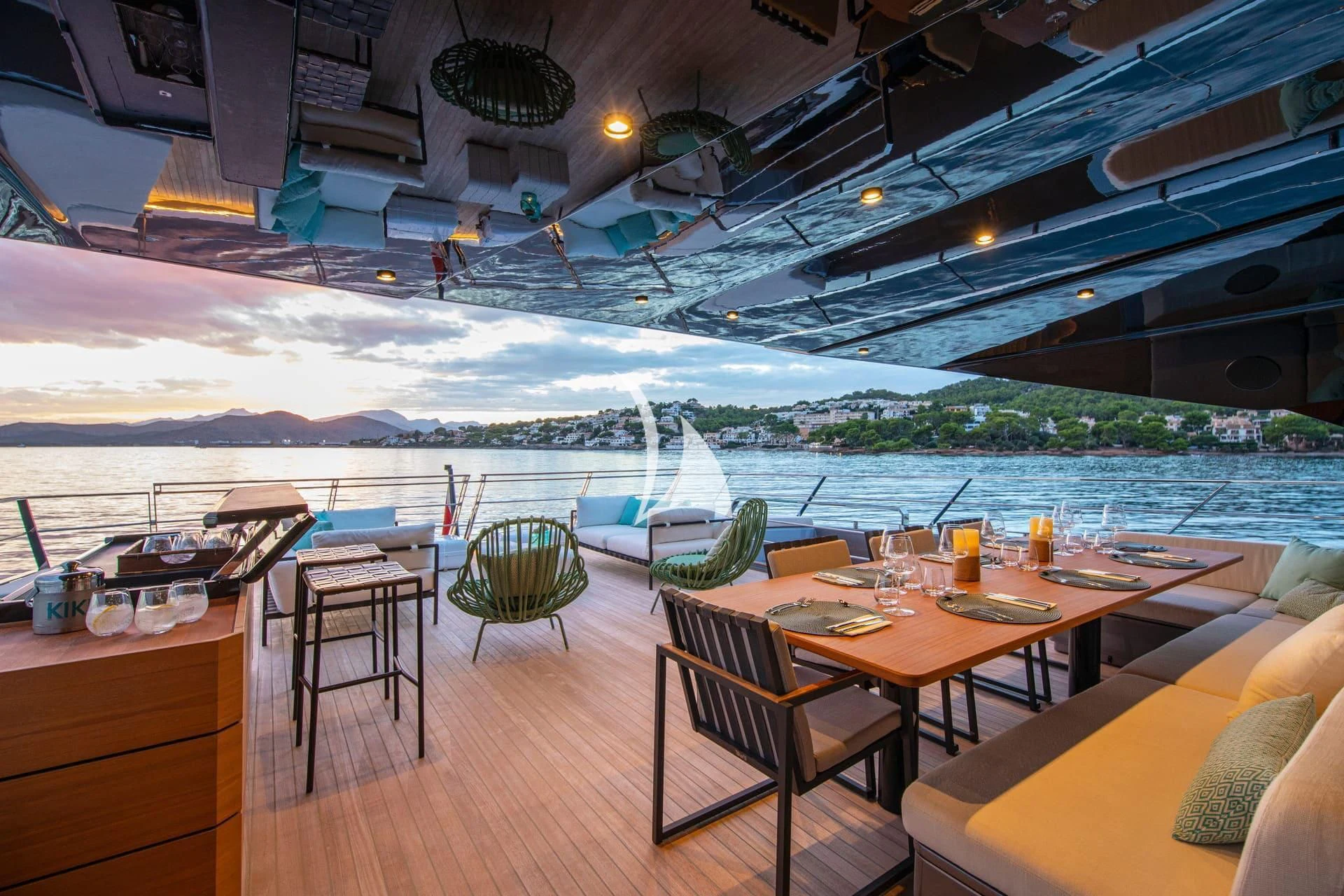 a room with a table and chairs aboard WHY 200 Yacht for Sale