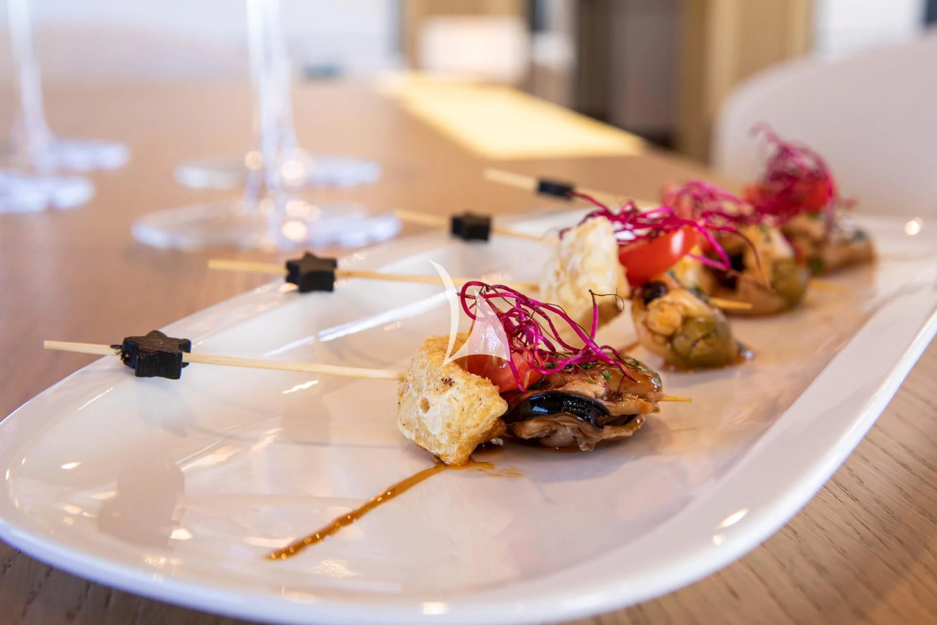a plate of sushi aboard WHY 200 Yacht for Sale