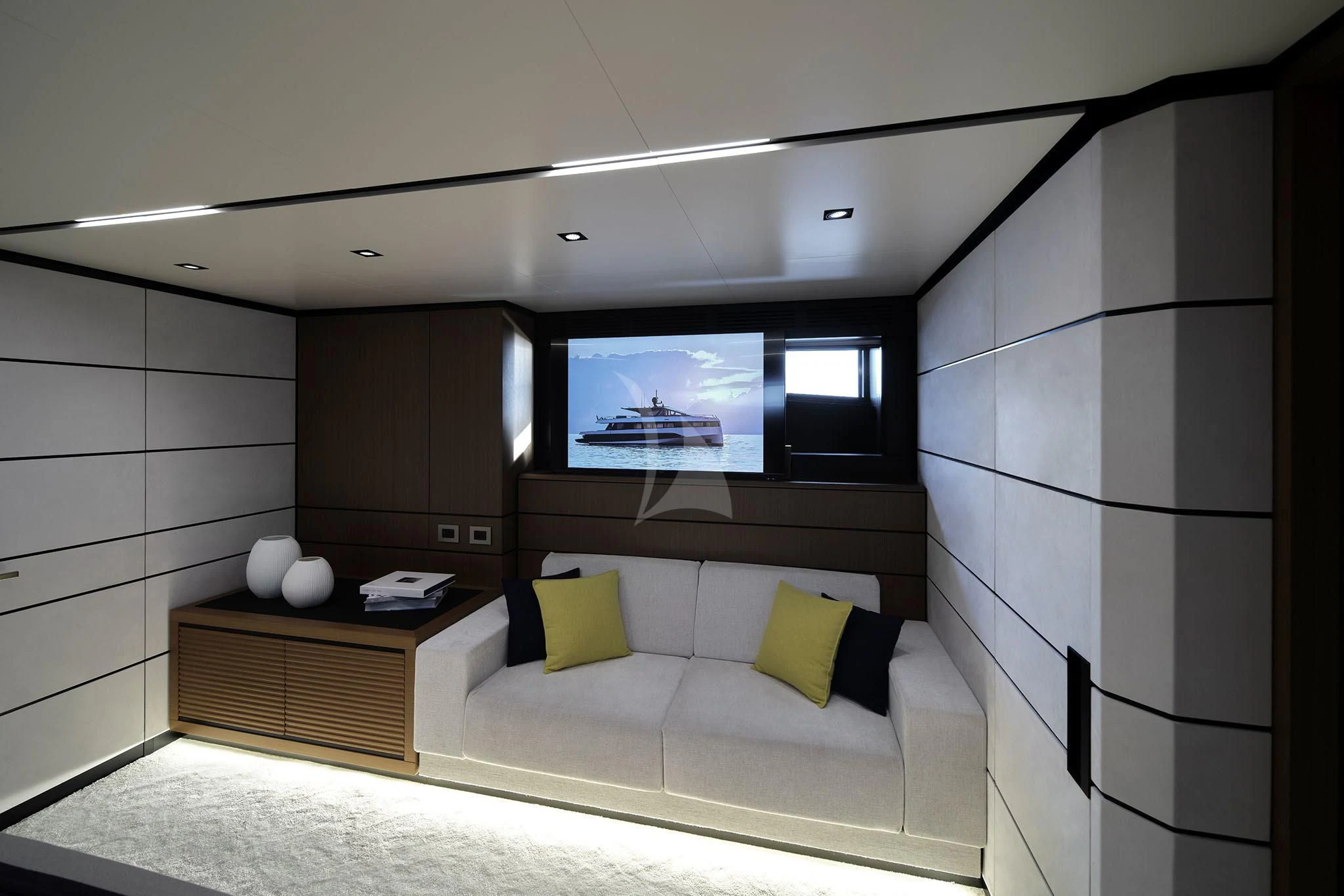 a room with a couch and a tv aboard WHY 200 Yacht for Sale