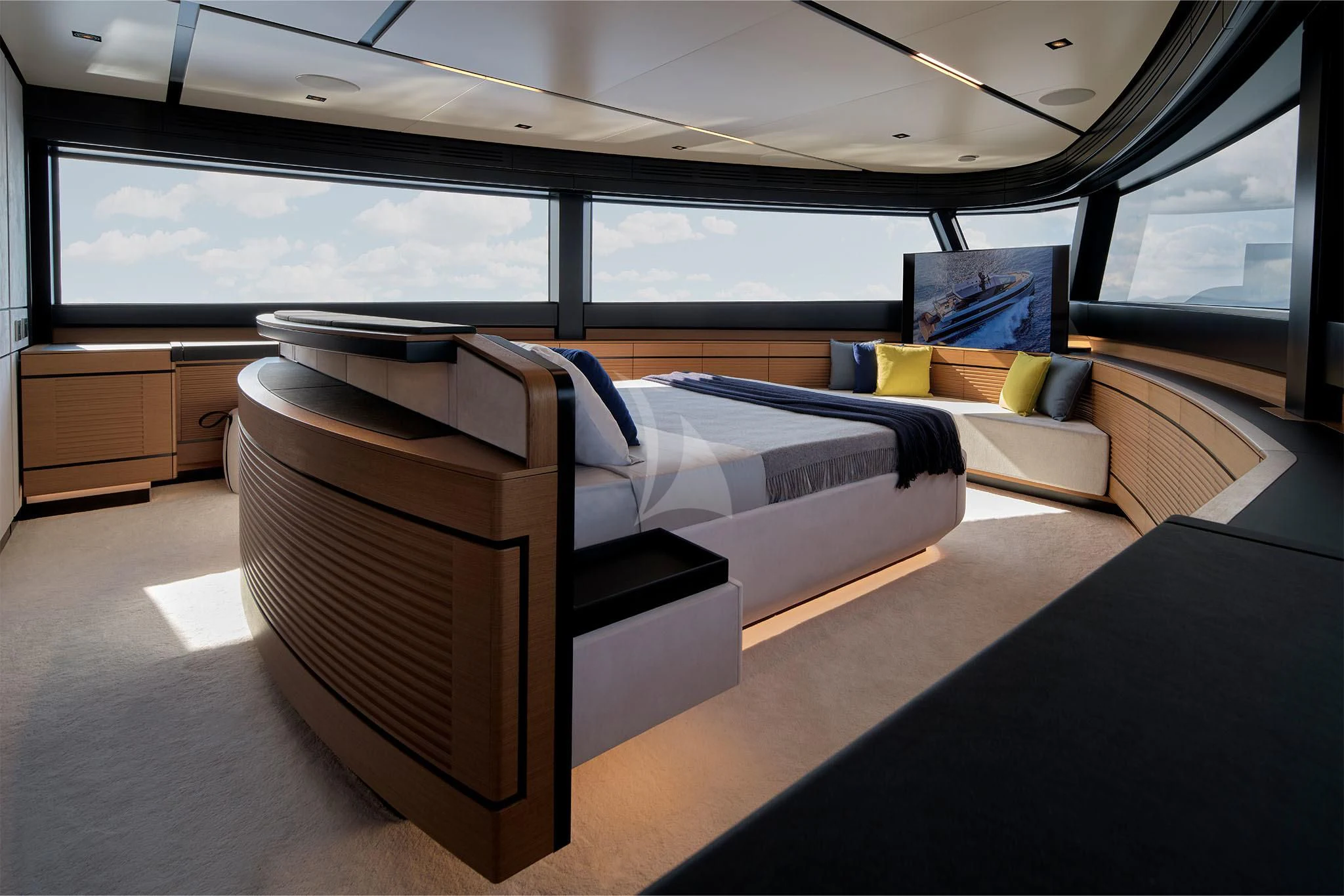 a bed in a room aboard WHY 200 Yacht for Sale