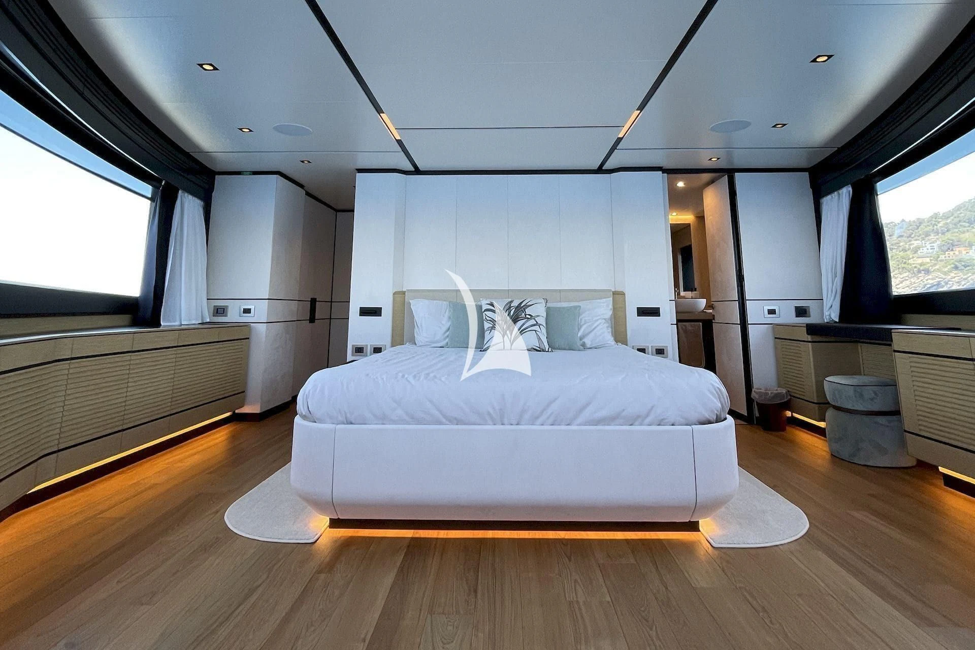 a bed in a room aboard WHY 200 Yacht for Sale