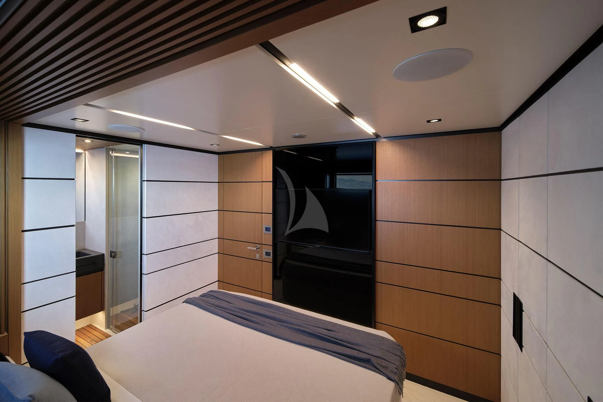 a room with a bed and a closet aboard WHY 200 Yacht for Sale