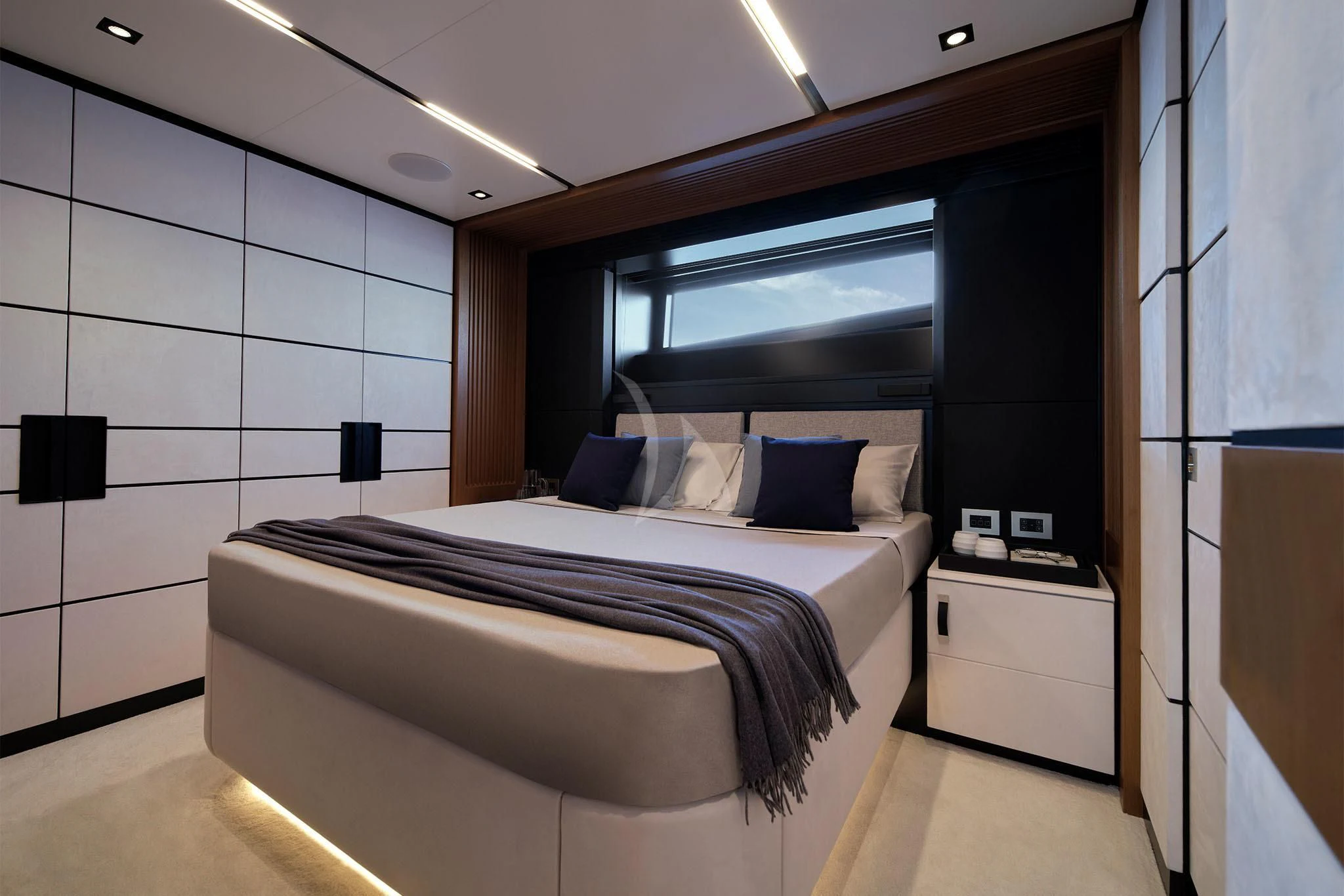 a bed in a room aboard WHY 200 Yacht for Sale