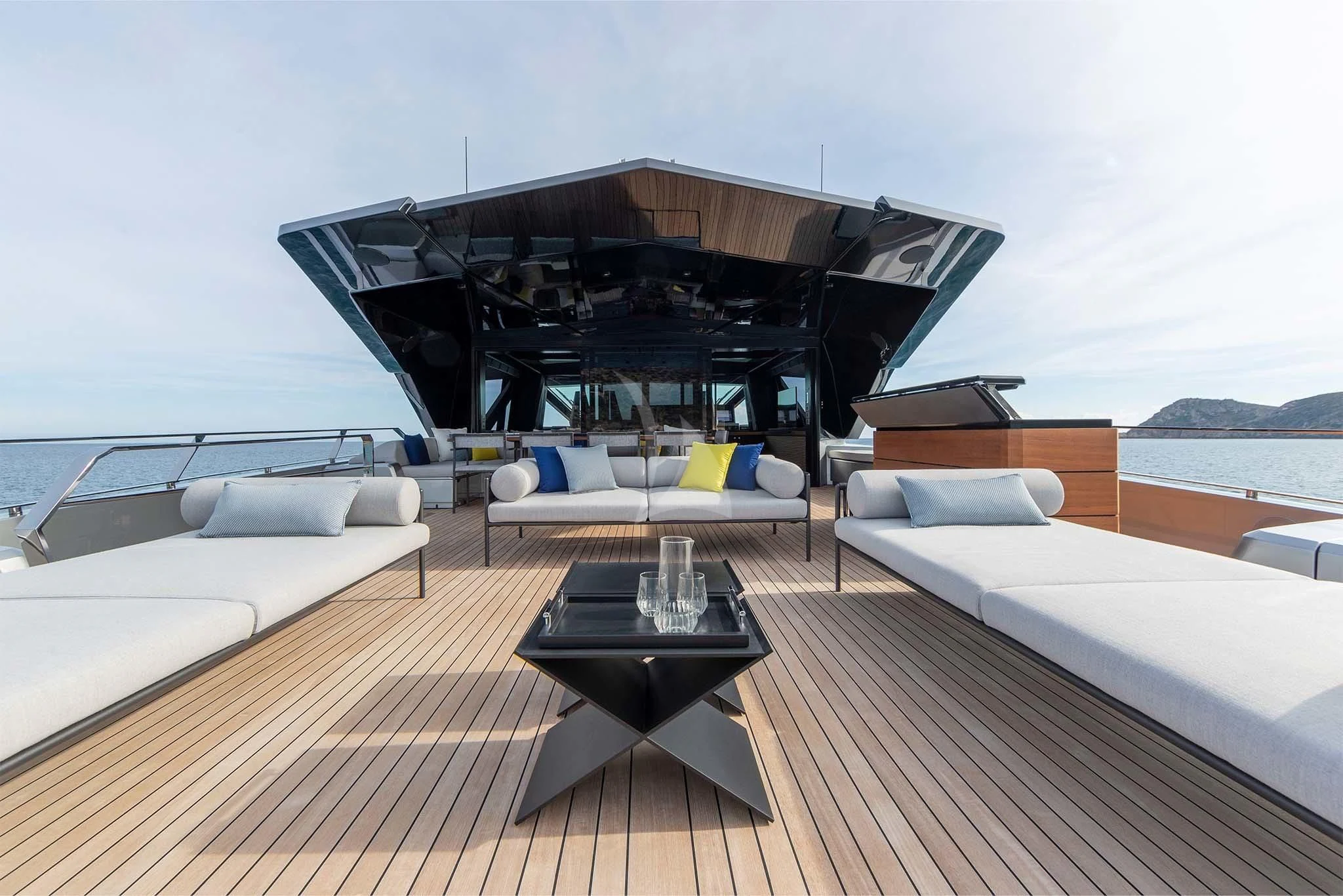 a modern house with a large patio aboard WHY 200 Yacht for Sale