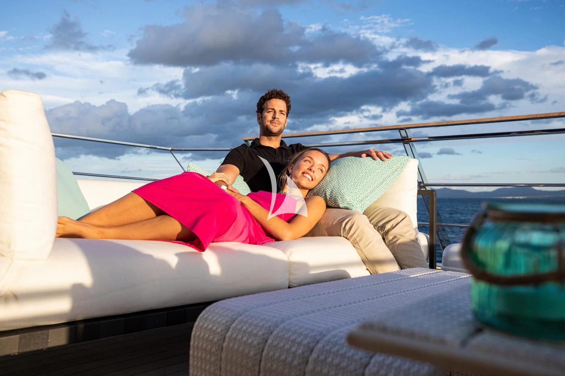 a man and a woman on a boat aboard WHY 200 Yacht for Sale