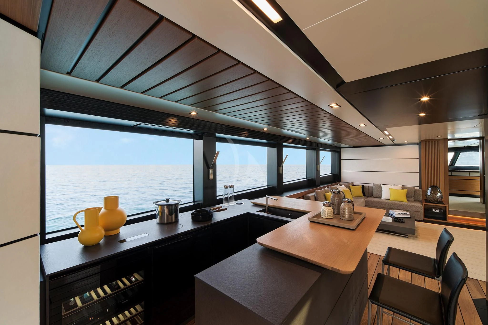 a modern looking kitchen with a large window aboard WHY 200 Yacht for Sale