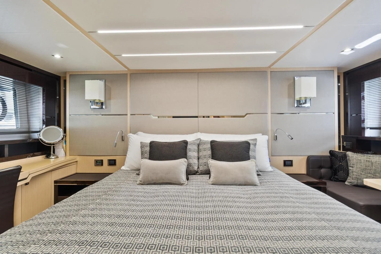 a large bed in a room aboard JOLLY ROGERS Yacht for Sale