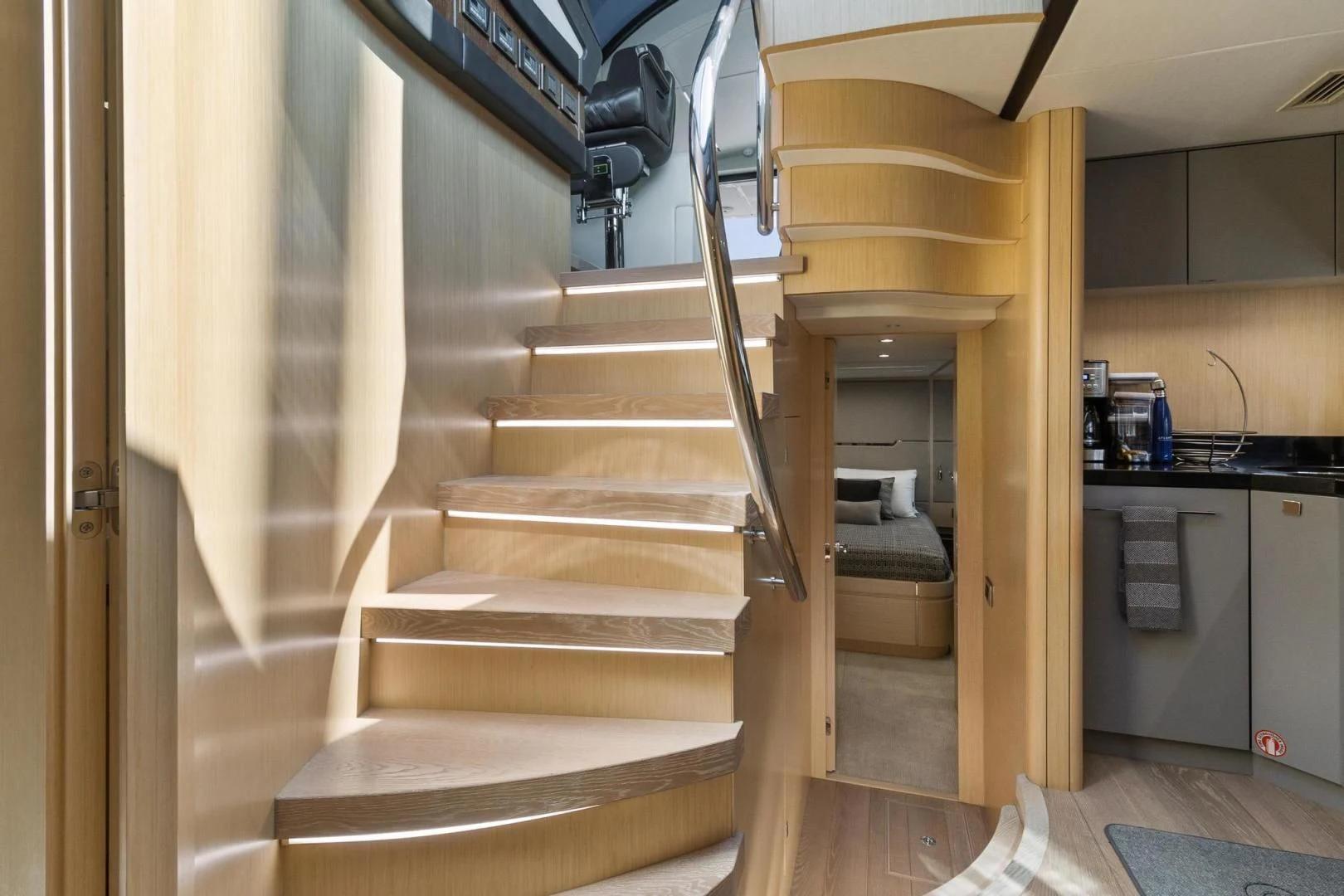 a staircase in a house aboard JOLLY ROGERS Yacht for Sale