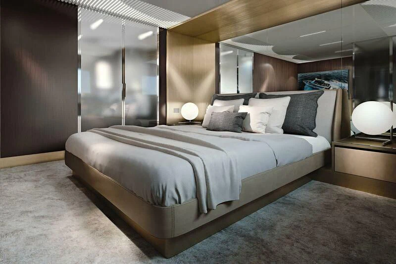 a bed in a room aboard CRAZY Yacht for Sale