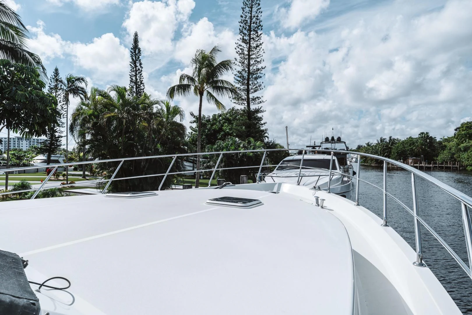 a tennis court with trees aboard SKULLDUGGERY Yacht for Sale