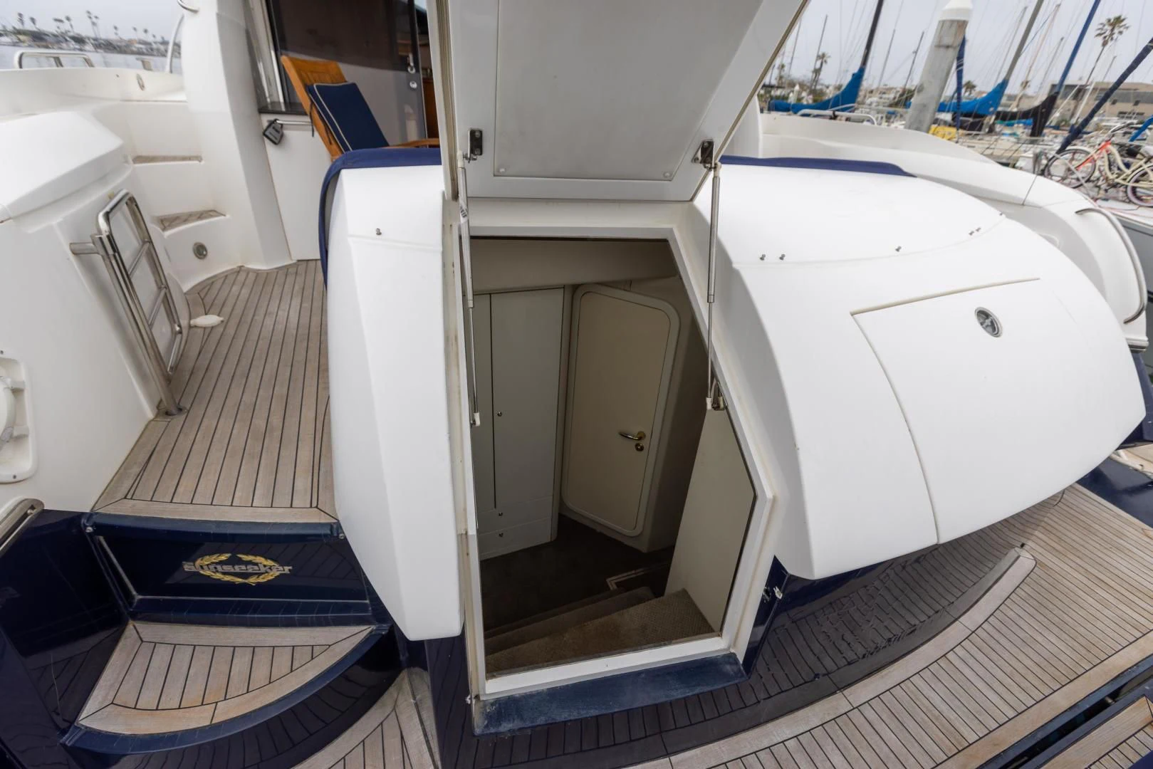 a boat with a sink and a large white container aboard DREAM BIG Yacht for Sale