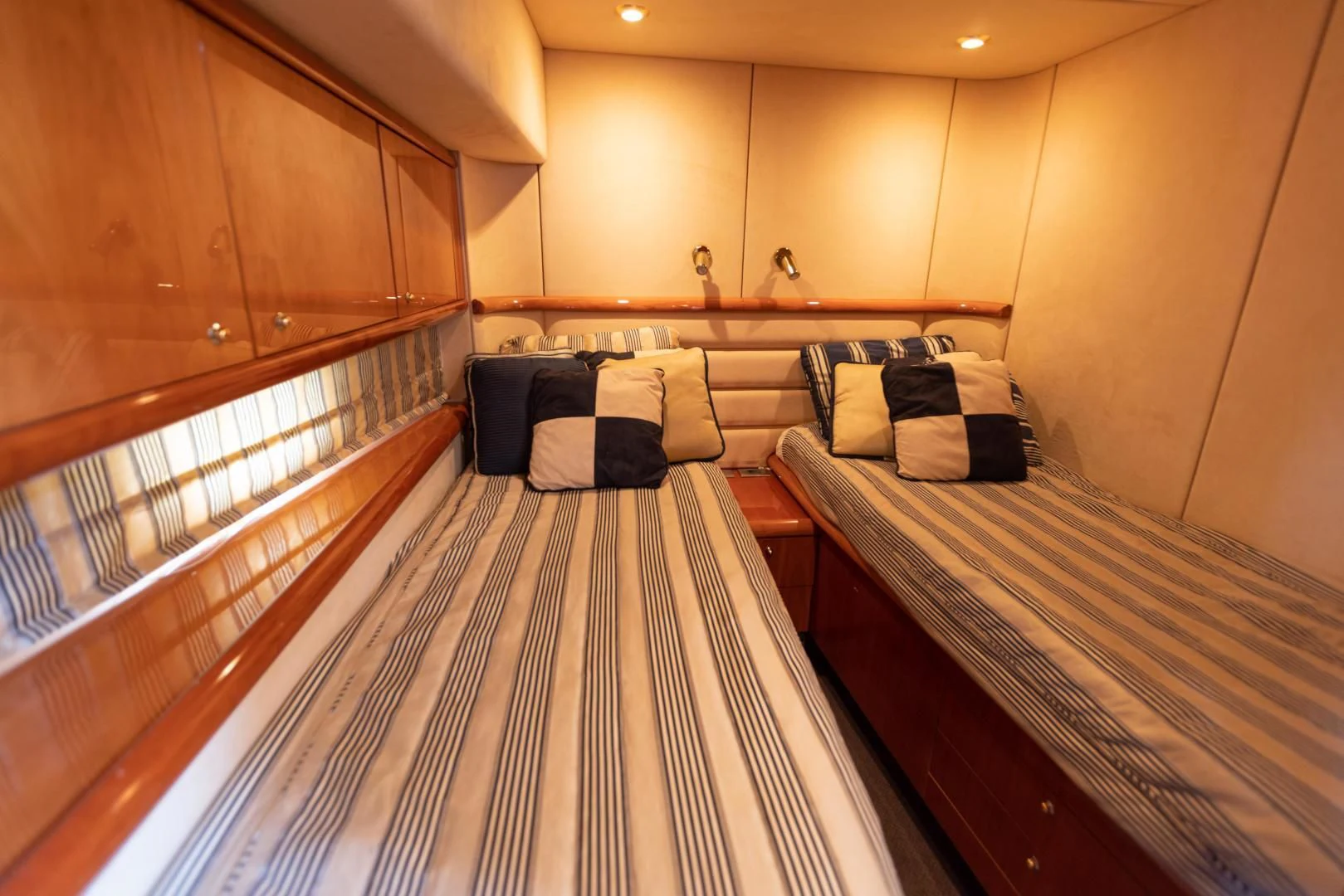 a room with two beds aboard DREAM BIG Yacht for Sale