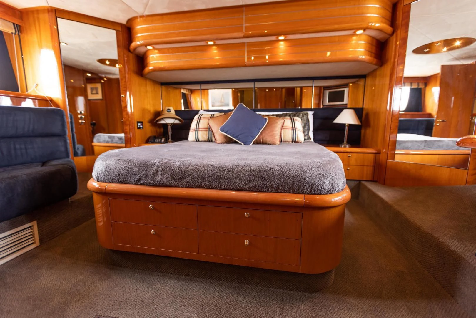 a bed in a room aboard DREAM BIG Yacht for Sale