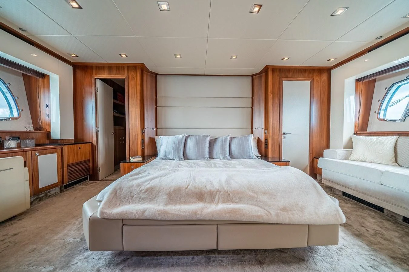 a bed in a room aboard SUNSEEKER 84 Yacht for Sale