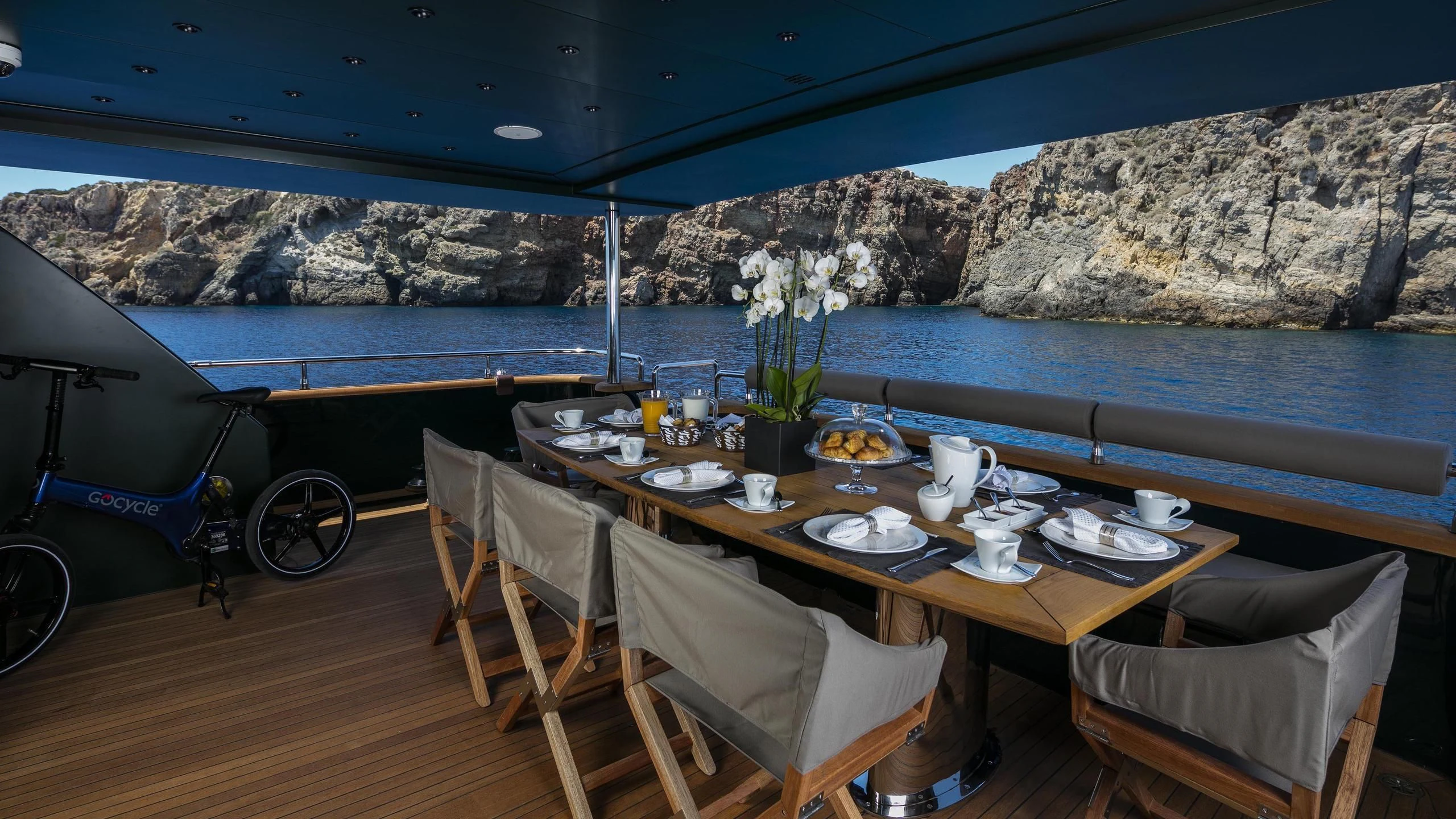 a table with food on it aboard CAN'T REMEMBER Yacht for Sale