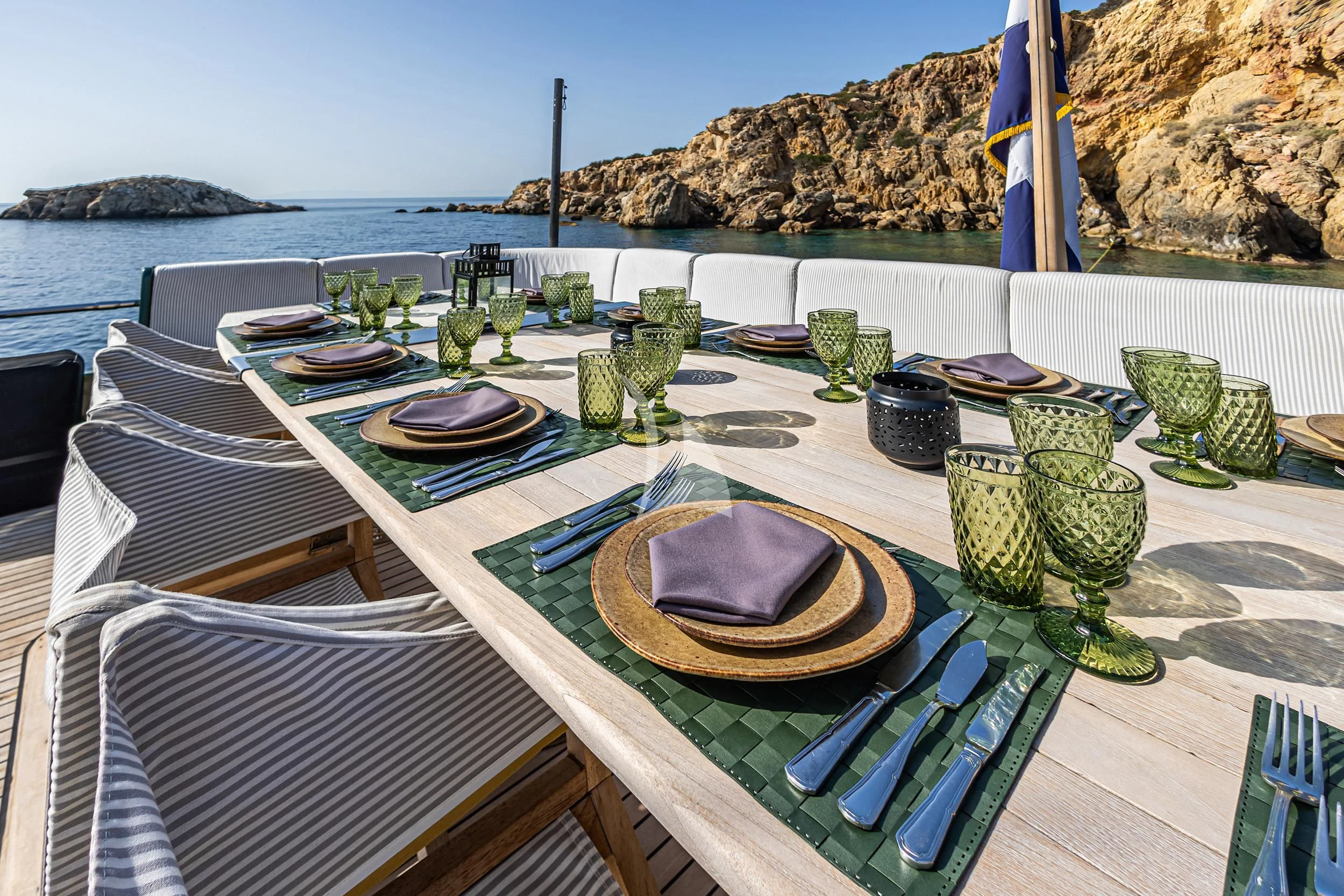 a table set with plates and food aboard CAN'T REMEMBER Yacht for Sale
