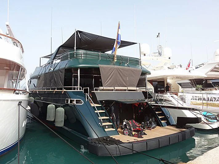 a boat docked at a pier aboard CAN'T REMEMBER Yacht for Sale
