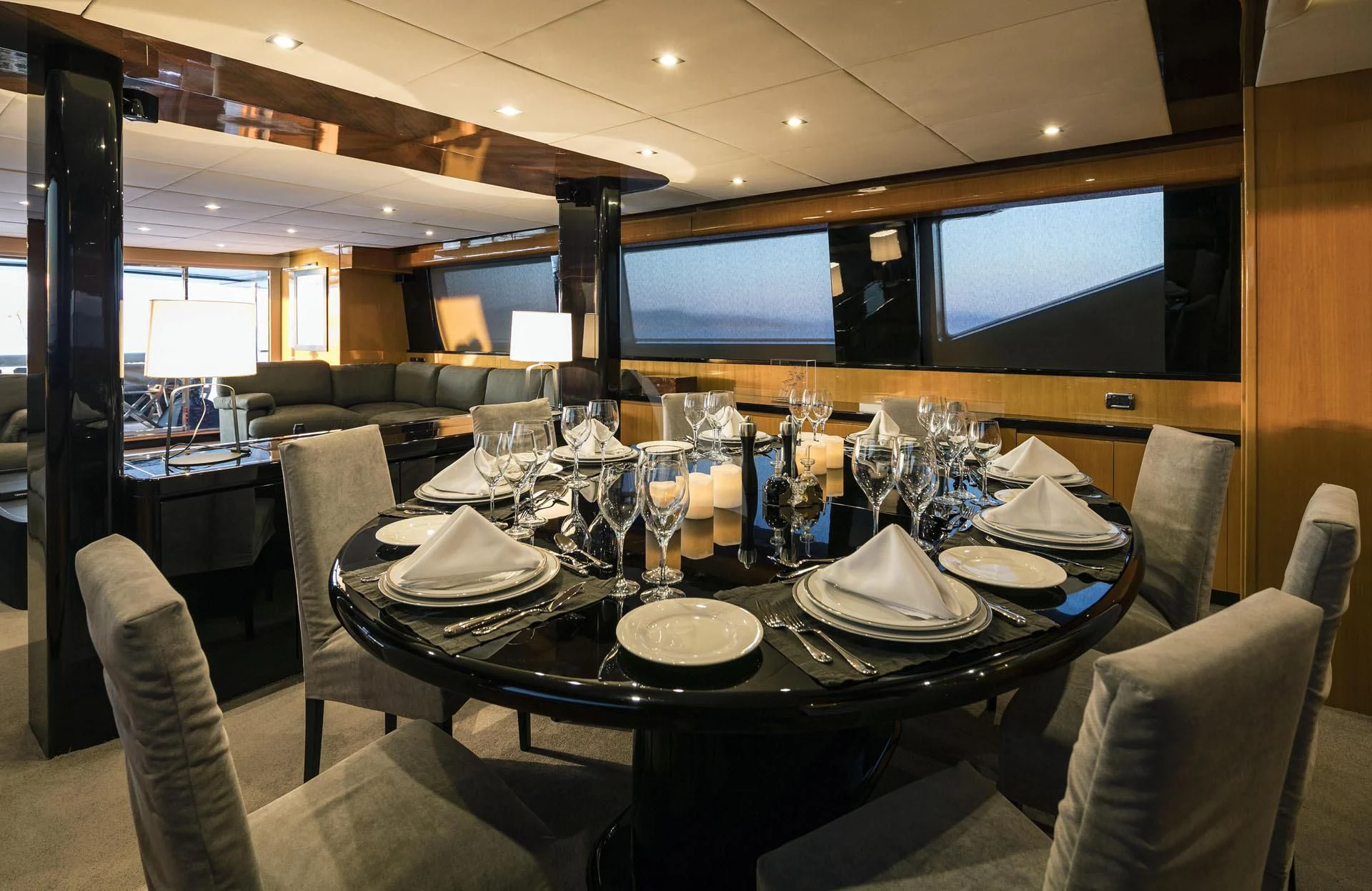 a dining table set for a dinner aboard CAN'T REMEMBER Yacht for Sale