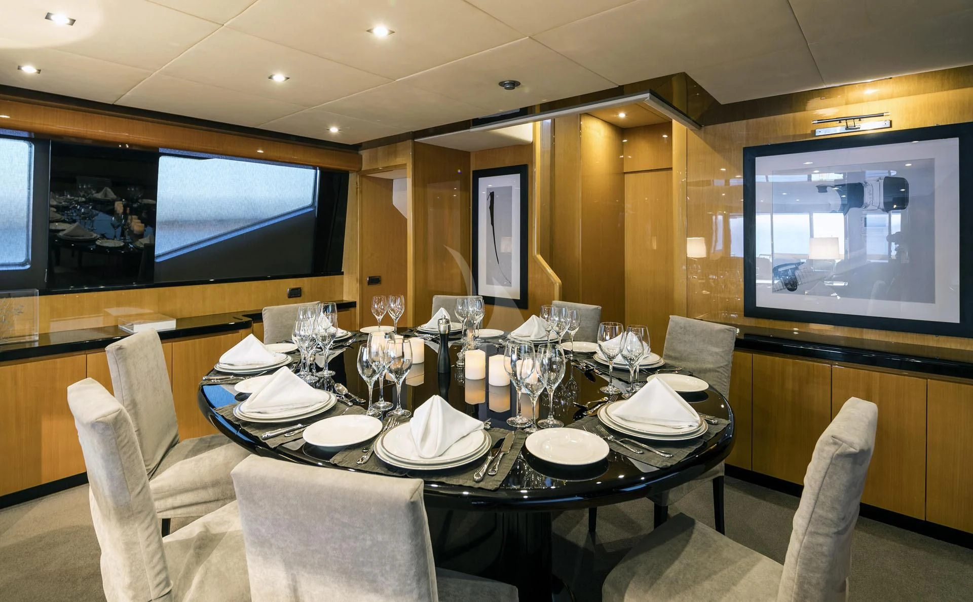 a table set with plates and chairs aboard CAN'T REMEMBER Yacht for Sale
