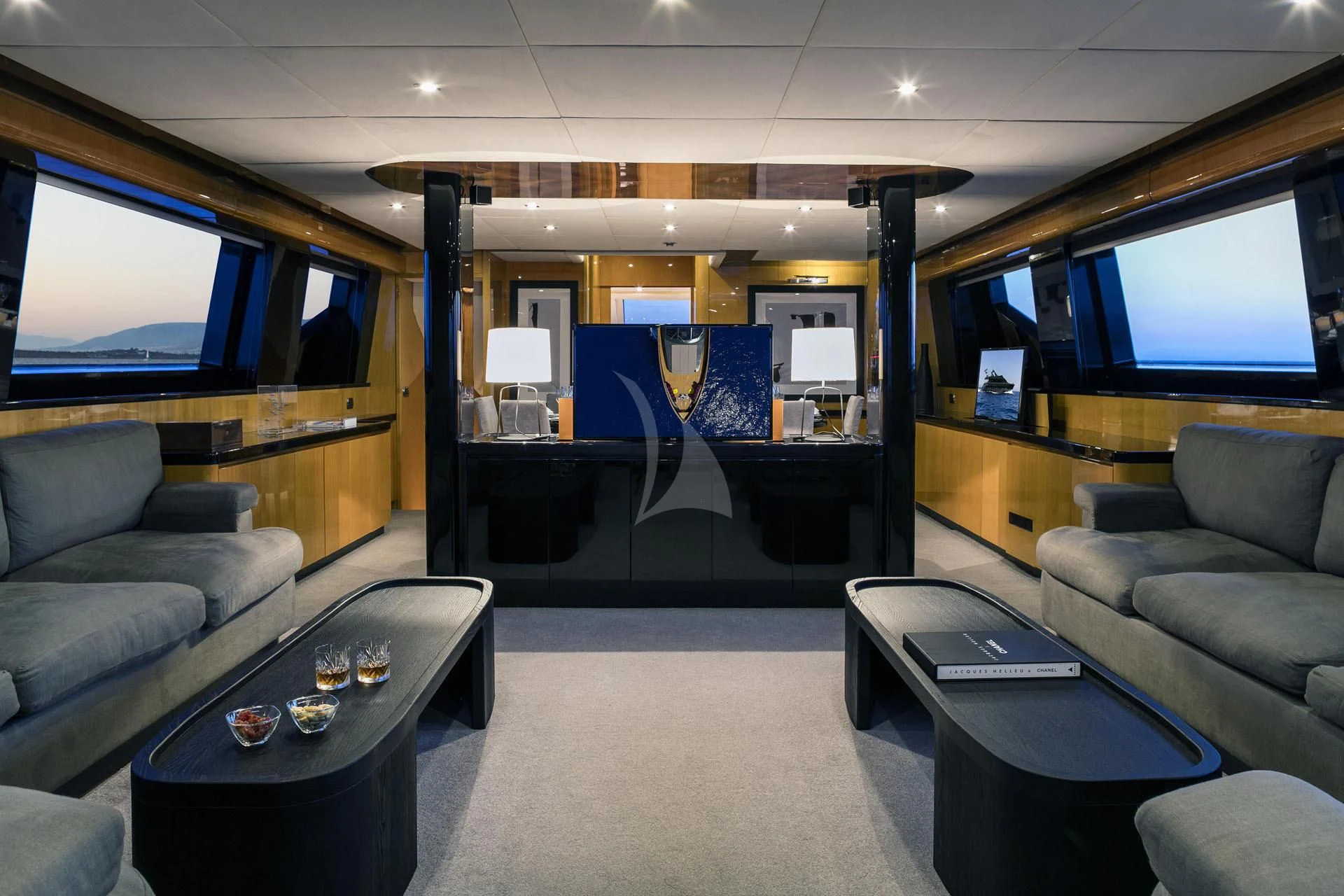 a room with a couch and a television aboard CAN'T REMEMBER Yacht for Sale