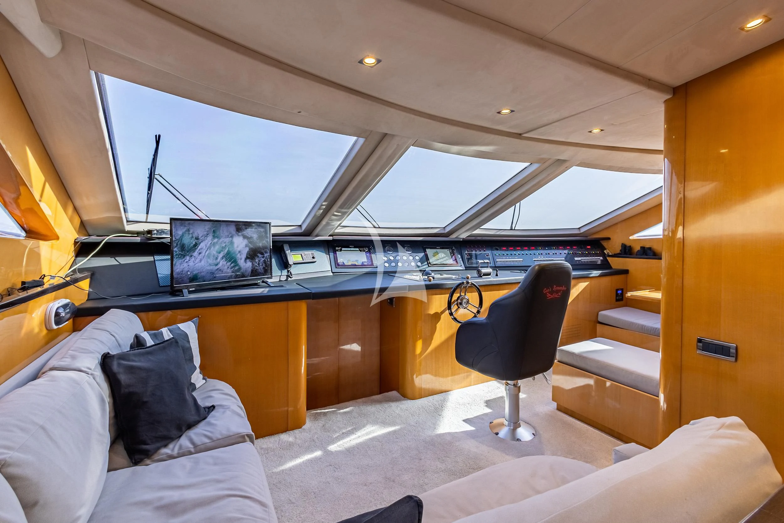 inside of a vehicle with a desk and a chair aboard CAN'T REMEMBER Yacht for Sale