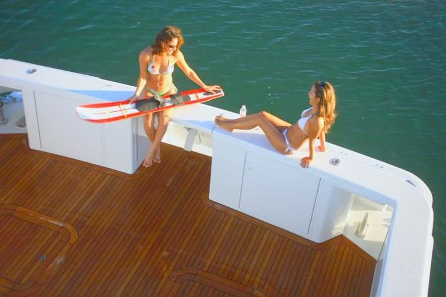 two girls in a boat aboard PANACHE Yacht for Sale
