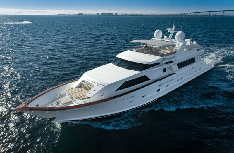 a white yacht in the water aboard PANACHE Yacht for Sale