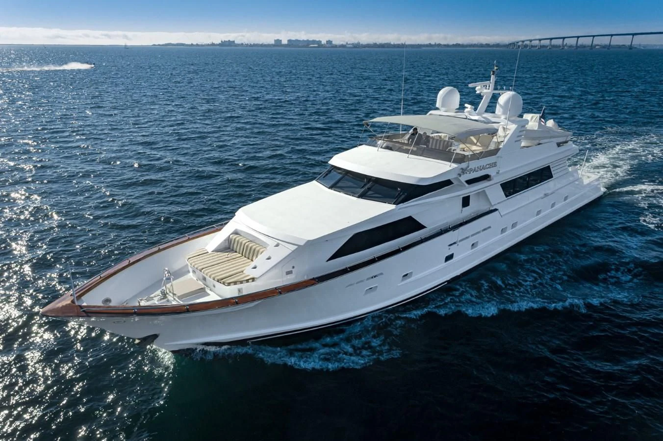 a white yacht in the water aboard PANACHE Yacht for Sale