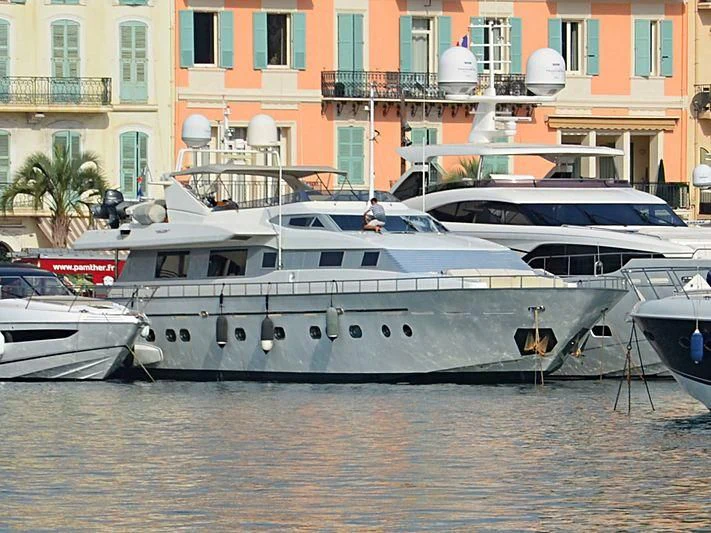 a group of boats are parked in a harbor aboard BOJANGLES Yacht for Sale
