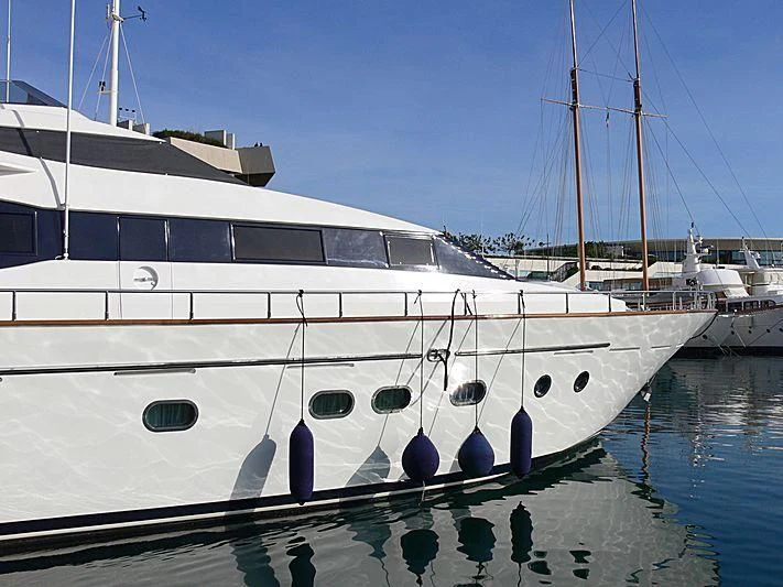 a white yacht in the water aboard BOJANGLES Yacht for Sale