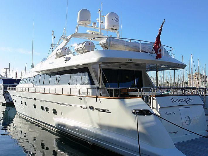 a large white boat aboard BOJANGLES Yacht for Sale